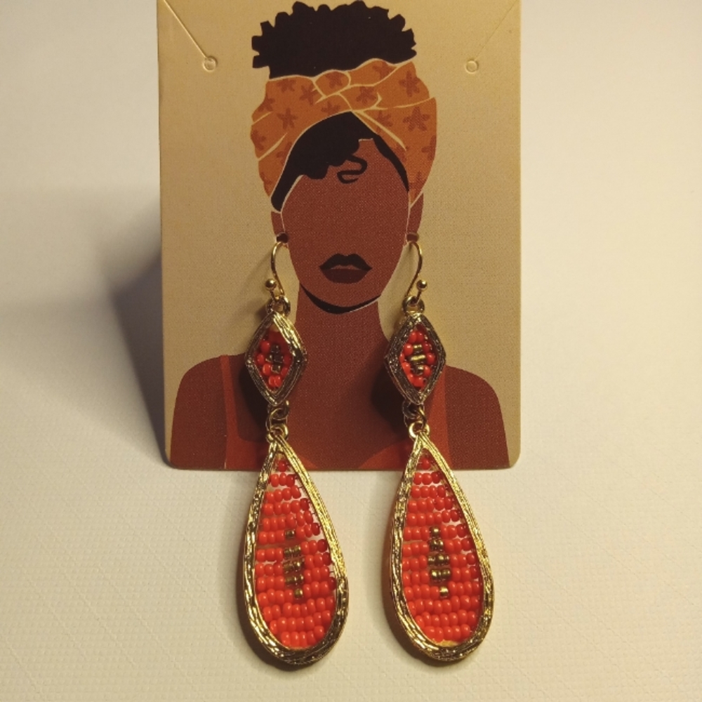 Gold Beaded Drop Earrings